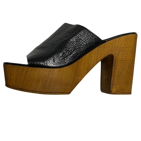 Christian Di Riccio Platform Slides, Wooden Soles, Black Leather Upper - Picture 1 of 12